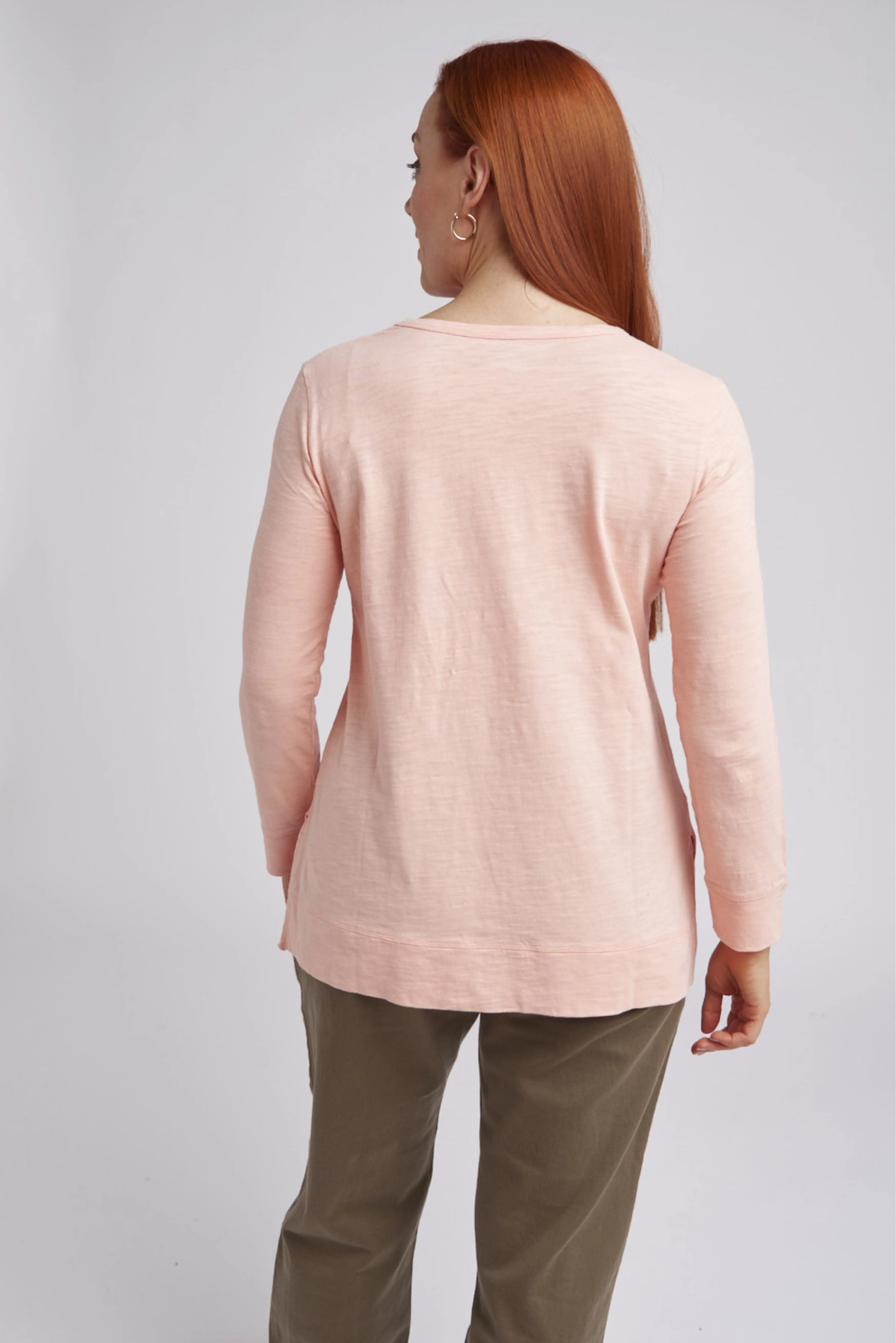 V Neck Hi Low Cotton Tee Coral