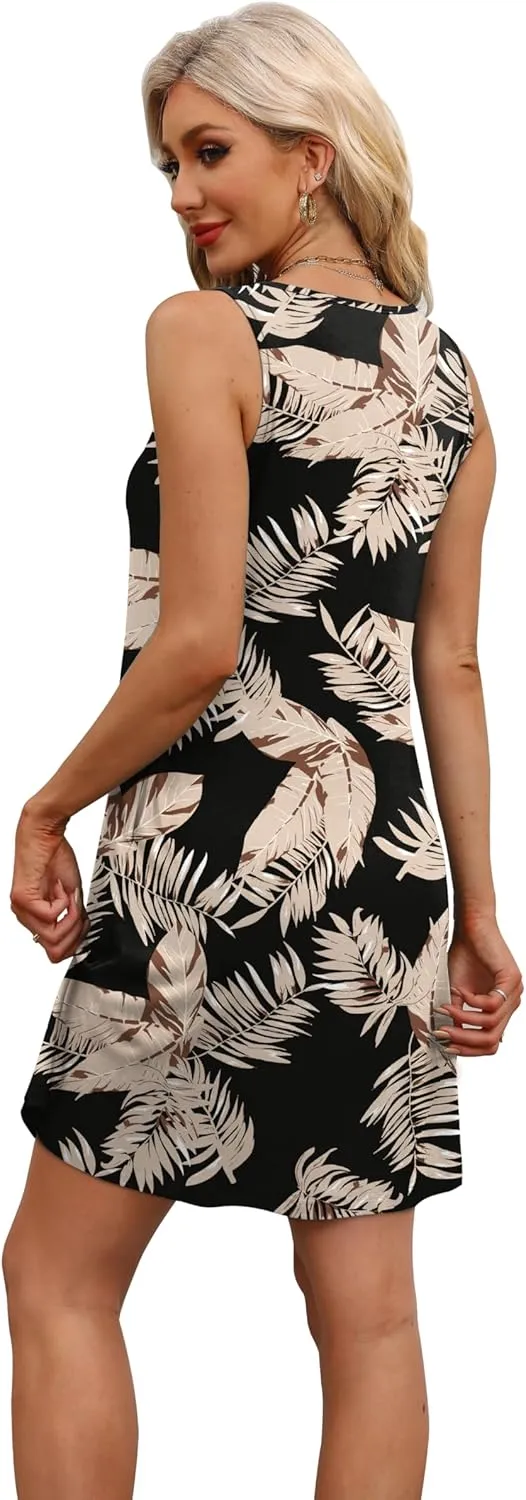WEESO Womens Summer Dresses Loose U Neck Sleeveless Sundresses Dress with Pockets