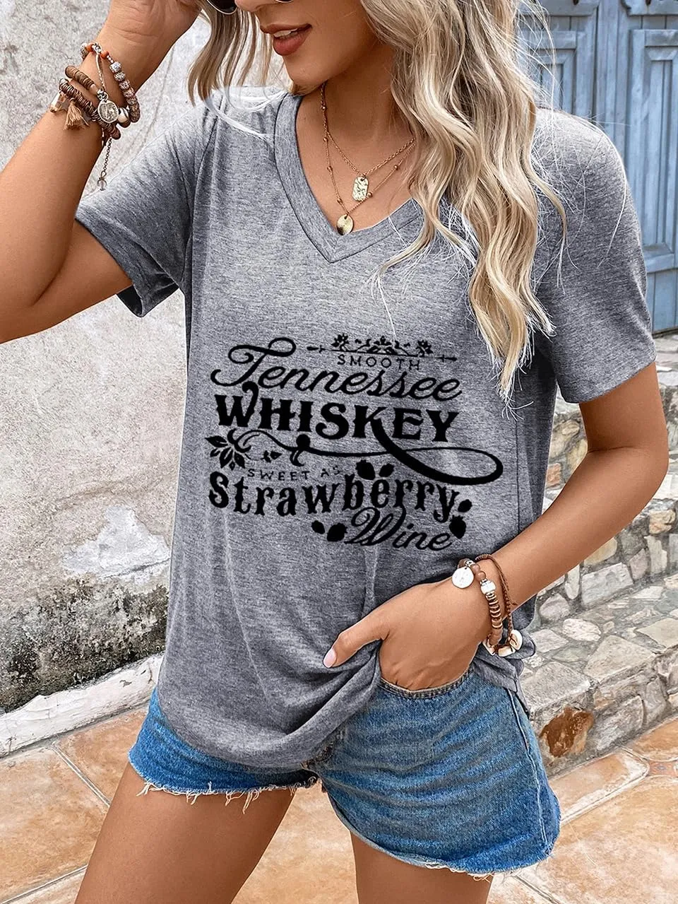 Women Summer Beach Tops Trees Print V Neck Short Sleeve Coconut Tree T Shirt Funny Graphic Tees