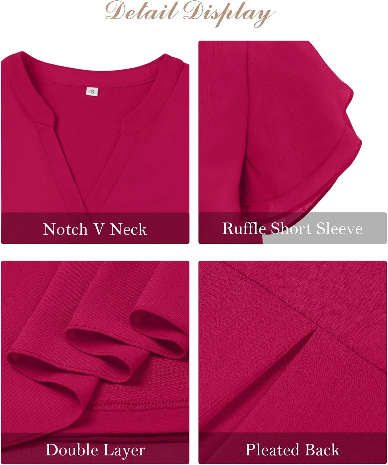 Women Tops Dressy Casual Short Sleeve Blouses Petal Ruffle Shirts V Neck Chiffon Work Business Tunic Double Layer