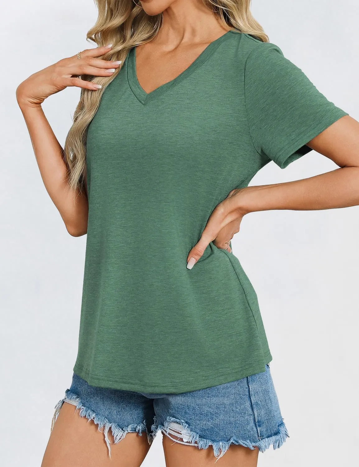 Womens Short Sleeve T Shirts V Neck Tops Summer Trendy Comfy Casual Basic Tee Shirt