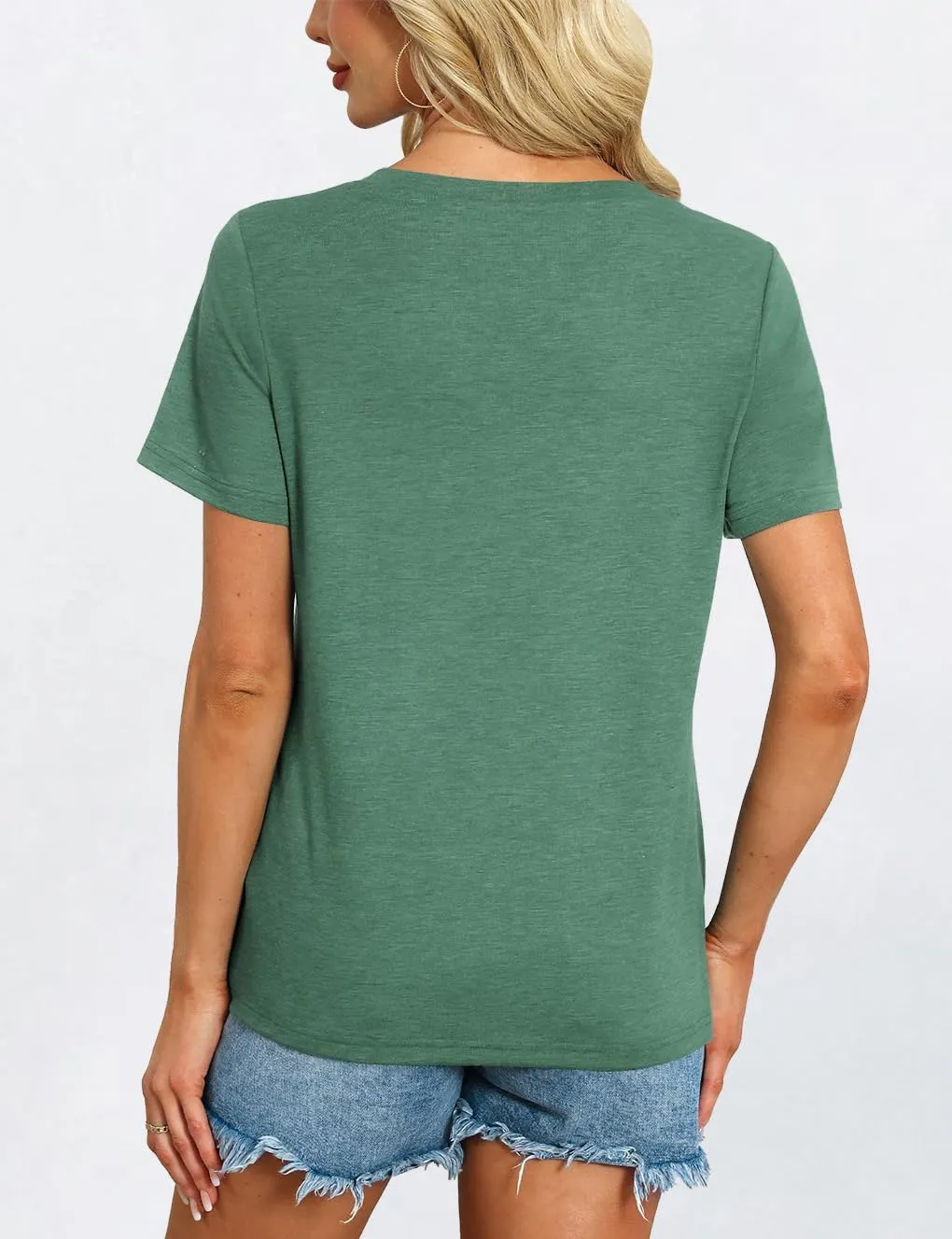 Womens Short Sleeve T Shirts V Neck Tops Summer Trendy Comfy Casual Basic Tee Shirt