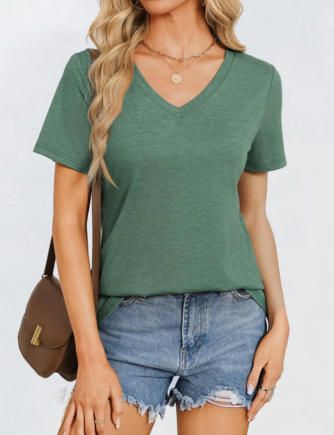 Womens Short Sleeve T Shirts V Neck Tops Summer Trendy Comfy Casual Basic Tee Shirt