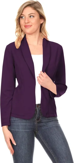 Women's Solid Casual Office Work Long Sleeve Open Front Blazer Jacket