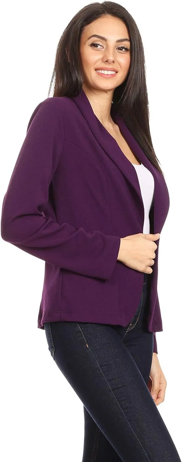 Women's Solid Casual Office Work Long Sleeve Open Front Blazer Jacket